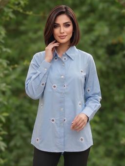 Autumnlane - Blue Cotton Embroidered Shirt