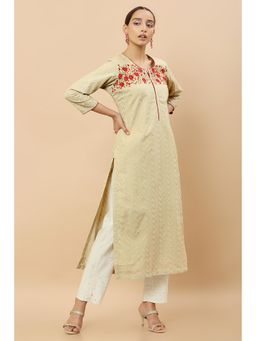Soch - Women Beige Cotton Floral Kurta
