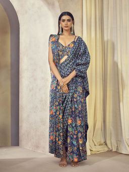 AFFROZ - Maaya Pre Drape Double Pallu Saree with Butterfly Style Stitched Blouse