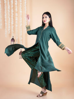 Empress Pitara - Emerald Green Kurta With Brocade Pants (Set of 2)
