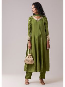 KALKI FASHION - Green Dola Silk Zardozi Embellished Anarkali Kurta With Pant & Dupatta