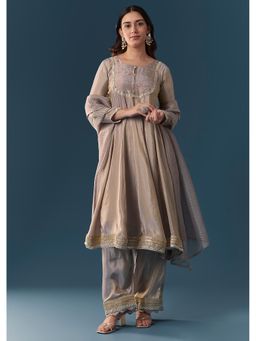 KALKI FASHION - Grey Gotta Lace Tissue Anarkali Kurta With Pant & Dupatta