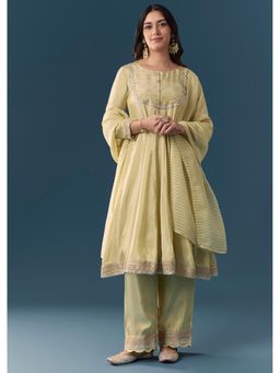 KALKI FASHION - Pista Green Gotta Lace Tissue Anarkali Kurta With Pant & Dupatta