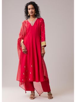 KALKI FASHION - Pink Zardozi Embellished Silk Anarkali Kurta With Pant & Dupatta