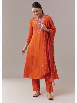 KALKI FASHION - Orange Anarkali Kurta With Dupatta Zardozi And Sequins Work And Pant