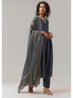 KALKI FASHION - Teal Blue Zardozi Work Anarkali Kurta With Pant & Dupatta