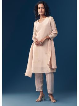 KALKI FASHION - Peach Sequin Work Tissue Anarkali Kurta With Pant & Dupatta