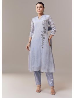 KALKI FASHION - Powder Blue Anarkali Kurta With Pant Cut Dana And Resham Work And Dupatta