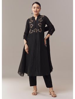 KALKI FASHION - Black Anarkali Kurta With Pant French Knot And Zardozi Hand Work And Dupatta
