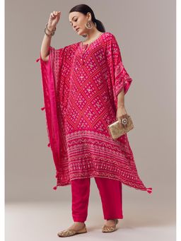 KALKI FASHION - Pink Kaftan Kurta In Bandhani Print With Gotta Work Pant