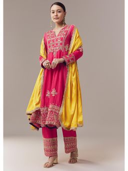 KALKI FASHION - Pink Anarkali Kurta With Zari Cut Dupatta & Sequins Work Pant