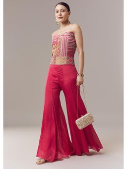 KALKI FASHION - Pink Corset Crop Top And Pants With Thread And Sequins Work