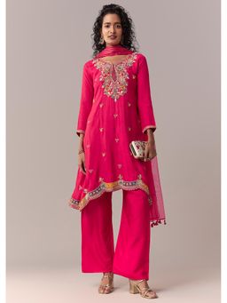 KALKI FASHION - Pink Asymmetric Short Anarkali Kurta With Pant & Dupatta