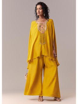 KALKI FASHION - Yellow Silk Cape Top With Inner & Palazzo