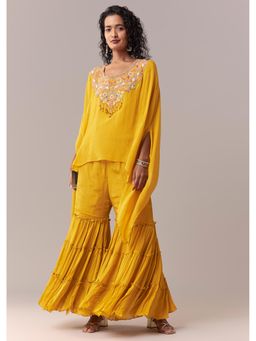 KALKI FASHION - Yellow Asymmetric Sharara With Cape Top