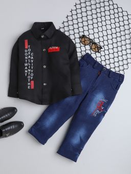 FOURFOLDS - Boys Black Shirt and Jeans (Set of 2)