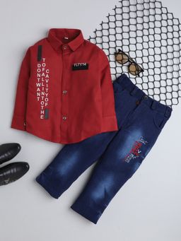 FOURFOLDS - Boys Red Shirt and Jeans (Set of 2)