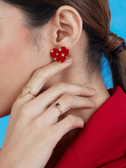 Pipa Bella by Nykaa Fashion - Red and Gold Heart Stud Earrings