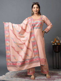 Kidar - Women Peach Trendy Stylish Comfortable Partywear Kurta with Pant and Dupatta (Set of 3)