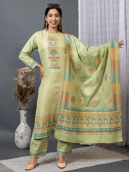 Kidar - Women Green Trendy Stylish Comfortable Partywear Kurta with Pant and Dupatta (Set of 3)