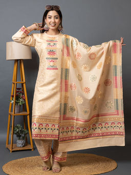 Kidar - Women Peach Trendy Stylish Comfortable Partywear Kurta with Pant and Dupatta (Set of 3)