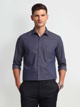 Arrow - Self Design Blue Full Sleeves Collar Neck Shirt