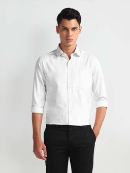 Arrow - Stripes White Full Sleeves Collar Neck Shirt