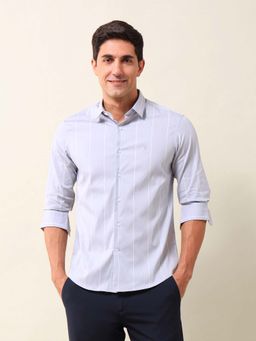 U.S. POLO ASSN. - Stripes Light Blue Full Sleeves Collar Neck Shirt