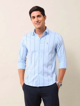 U.S. POLO ASSN. - Stripes Blue Full Sleeves Collar Neck Shirt