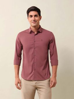 U.S. POLO ASSN. - Solid/Plain Pink Full Sleeves Collar Neck Shirt