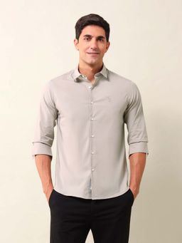 U.S. POLO ASSN. - Solid/Plain Beige Full Sleeves Collar Neck Shirt