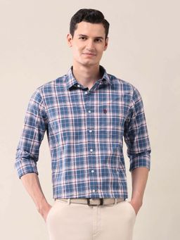 U.S. POLO ASSN. - Checks Blue Full Sleeves Collar Neck Shirt