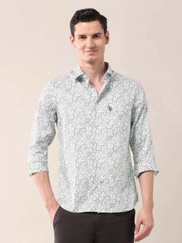 U.S. POLO ASSN. - Printed Grey Full Sleeves Collar Neck Shirt