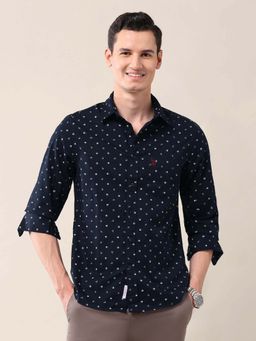 U.S. POLO ASSN. - Printed Blue Full Sleeves Collar Neck Shirt
