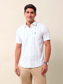 U.S. POLO ASSN. - Stripes White Half Sleeves Collar Neck Shirt