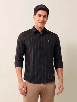U.S. POLO ASSN. - Stripes Black Full Sleeves Collar Neck Shirt