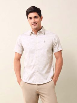 U.S. POLO ASSN. - Printed Beige Half Sleeves Collar Neck Shirt