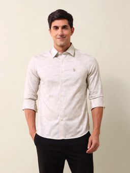 U.S. POLO ASSN. - Printed Beige Full Sleeves Collar Neck Shirt