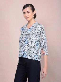 CRIMSOUNE CLUB - Women's Blue Animal Printed V-Neck Top