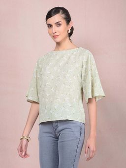 CRIMSOUNE CLUB - Women's Green Floral Print Top