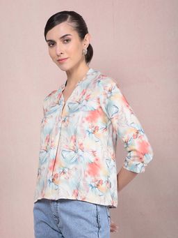 CRIMSOUNE CLUB - Women's Multi-Colour Floral Print V-Neck Top