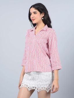 CRIMSOUNE CLUB - Women's Red Floral Print Linen Top