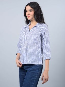 CRIMSOUNE CLUB - Women's Blue Floral Print Linen Top