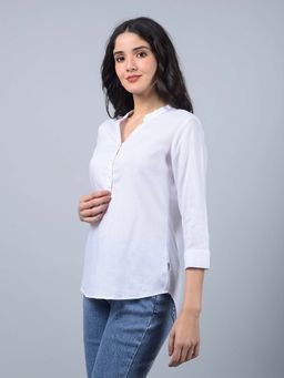 CRIMSOUNE CLUB - Women's White V-Neck Linen Top