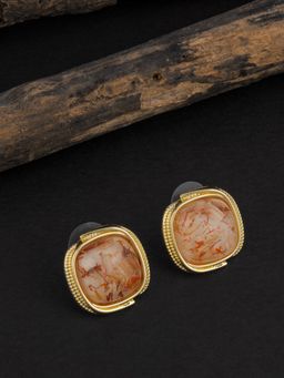 E2O - Self Design Brown Stone Gold Plated Stud Earring