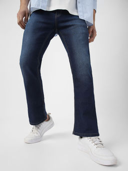 Urbano Fashion - Mens Blue Washed Bootcut Jeans Stretchable