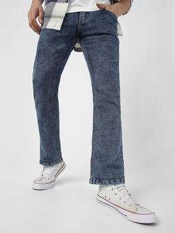 Urbano Fashion - Mens Blue Washed Bootcut Jeans Stretchable