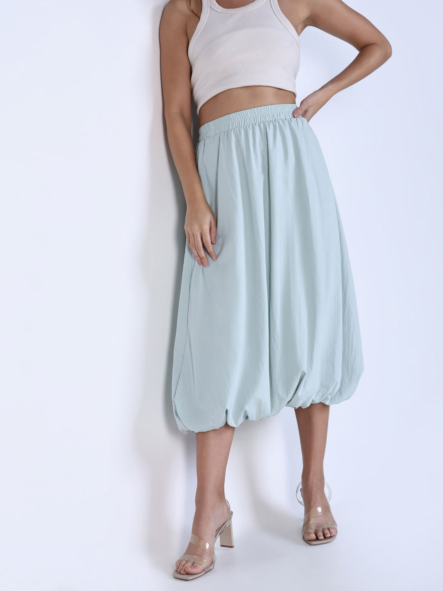 showoffff Womens Sea Green Solid Balloon Skirt-picture-12