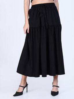 SHOWOFF - Womens Black Solid Flared Skirt