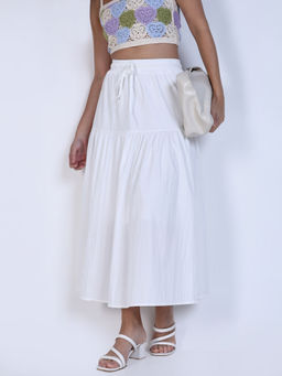 SHOWOFF - Womens White Solid Flared Skirt